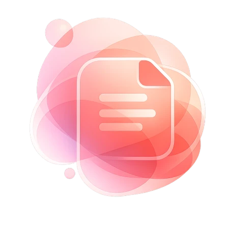3D illustration of documents and search interface with magnifying glass, rendered in soft purple and teal gradients with floating sparkles, representing a searchable AI-powered library
