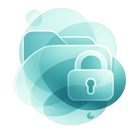 3D illustration of a secure file cabinet with a lock icon, rendered in soft purple and teal gradients with floating sparkles, representing the ability to process video, audio, images, PDFs, and documents that other AI tools cannot handle