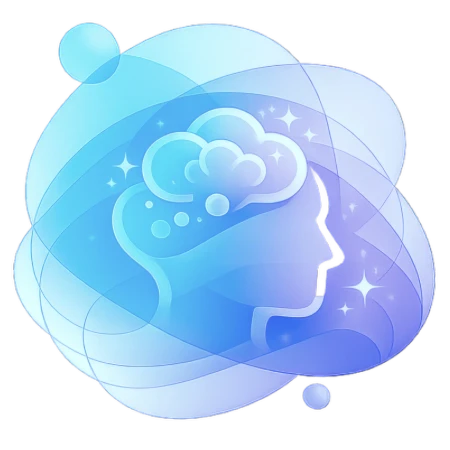 3D illustration of a human head silhouette with a glowing brain, rendered in soft purple and teal gradients with floating sparkles and cloud-like effects, representing personal knowledge, ideas, and unwritten expertise stored in your mind