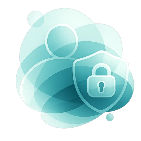 3D illustration of a person silhouette with a star badge, rendered in purple and teal gradients with ethereal glow, representing personalized AI that learns your context and preferences while keeping your data private