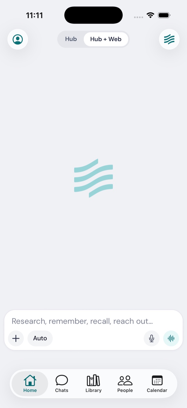 Alani Hub Home: the composer, with Chats, Library, People and Calendar tabs